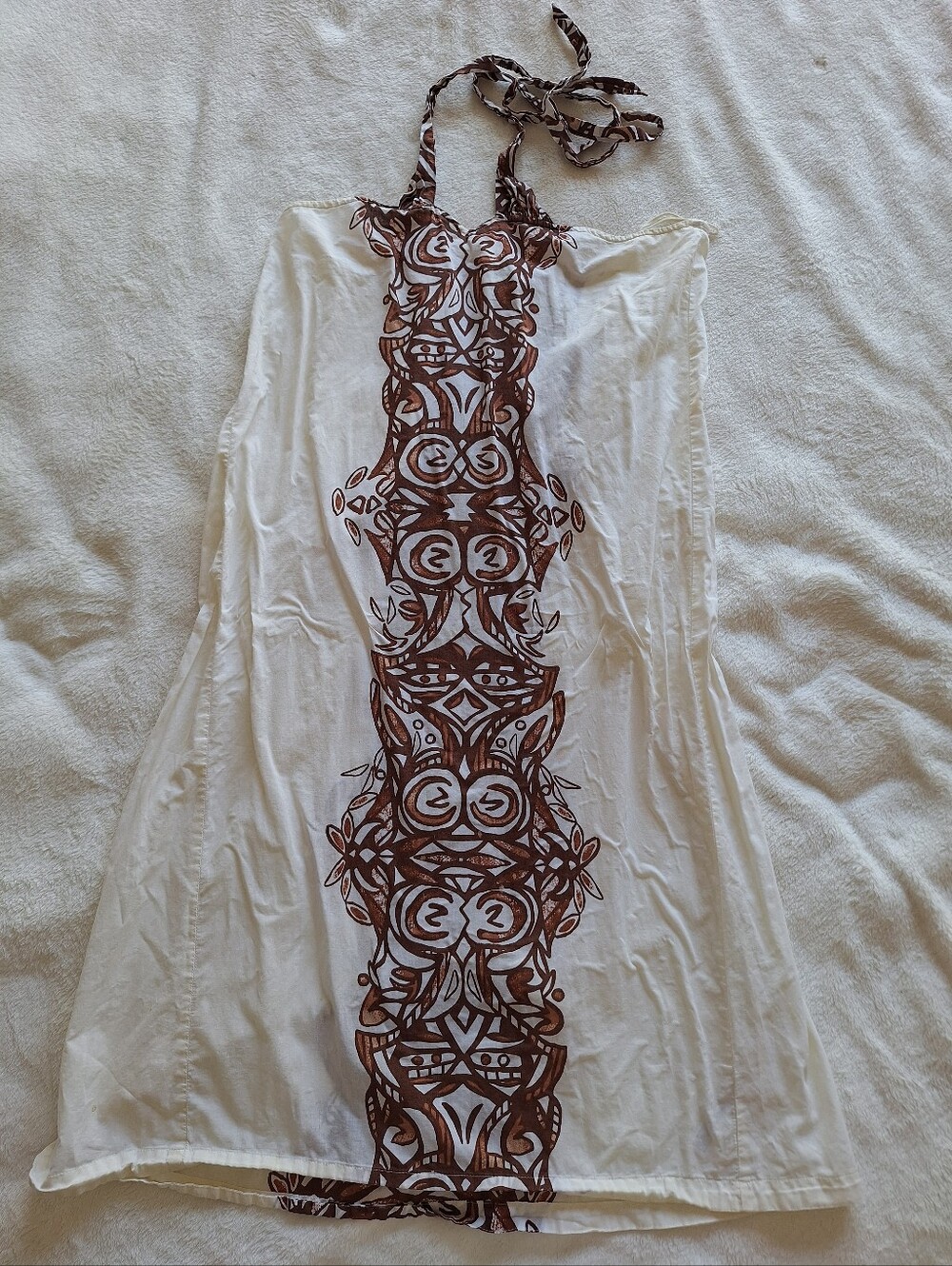 Vintage Mermaid Label Anthropologie Cotton Halter Geometric Dress Sz XS